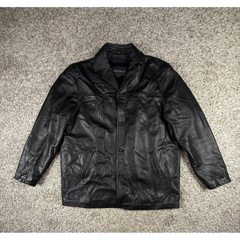 Sergio Benini Men's 3XLT Black Genuine Leather Car Coat Jacket Removable Liner